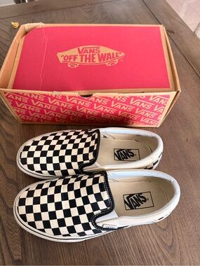 Vans  Checkerboard Slip-On Sneakers - Black and White